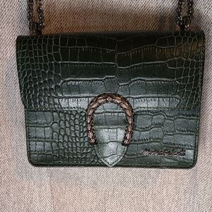 Marina Galanti Dark Green Croc-Embossed Crossbody Bag
